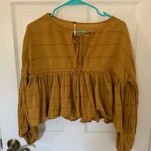 Free People Gold Tie Front Blouse